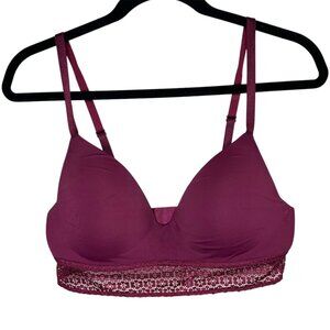 Victorias Secret Burgundy Long Line Lace Trim No Wire Bra 36C